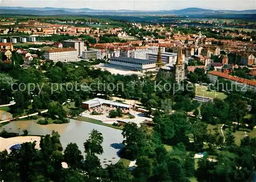 AK / Ansichtskarte Nuernberg Stadtpark Gaststaette Messehalle Fliegeraufnahme Nuernberg