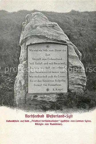 AK / Ansichtskarte Westerland_Sylt Gedenkstein Friedhof der Heimatlosen  Westerland_Sylt