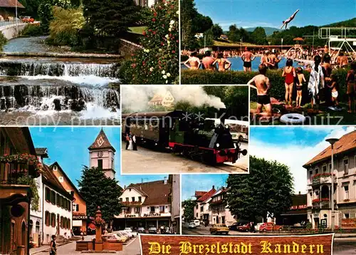 AK / Ansichtskarte Kandern Dampfeisenbahn Brunnen Marktplatz Schwimmbad Kandern