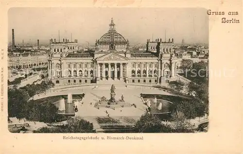 AK / Ansichtskarte Berlin Reichstagsgebaeudeund Bismarck Denkmal Berlin