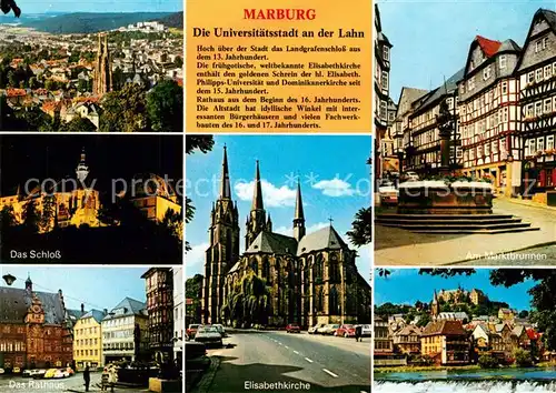 AK / Ansichtskarte Marburg_Lahn Elisabethkirche Marktbrunnen Schloss Rathaus Panorama Marburg_Lahn