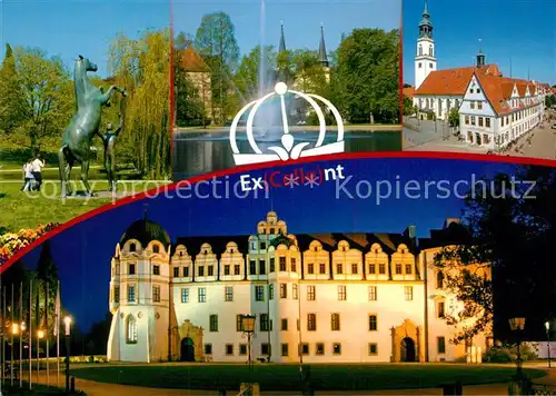 AK / Ansichtskarte Celle_Niedersachsen Park Pferdestatue Kirche Schloss Celle_Niedersachsen