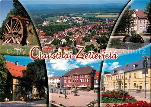 AK / Ansichtskarte Clausthal Zellerfeld Muehlrad Rathaus Marktplatz Panorama Clausthal Zellerfeld