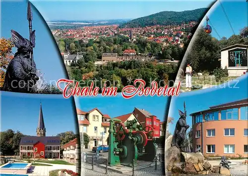 AK / Ansichtskarte Thale_Harz Panorama Fledermaus Denkmal Kirche Seilbahn Thale_Harz