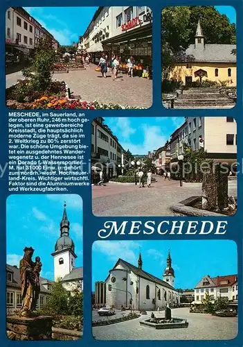 AK / Ansichtskarte Meschede Fussgaengerzone Kapelle Statue Kirche Meschede