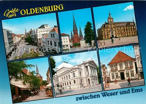 AK / Ansichtskarte Oldenburg_Niedersachsen Strassenpartie Lambertikirche Schloss Lappan Theater Hotel Oldenburg Niedersachsen