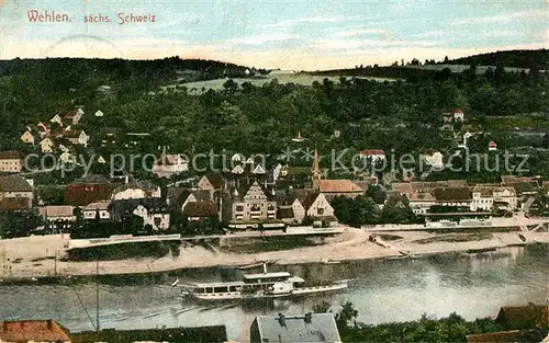 AK / Ansichtskarte Wehlen_Sachsen Panorama Blick ueber die Elbe Dampfer Wehlen_Sachsen