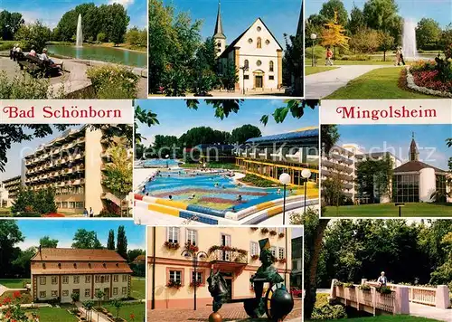 AK / Ansichtskarte Mingolsheim Kirche Freibad Mingolsheim