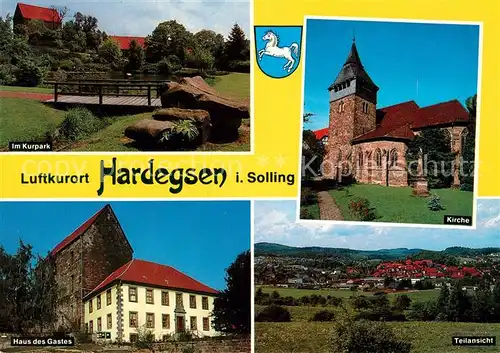 AK / Ansichtskarte Hardegsen Kurpaark Kirche Haus des Gastes Panorama Hardegsen