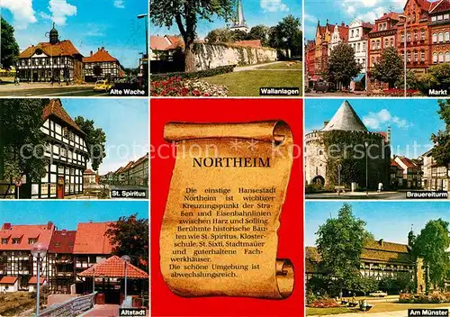 AK / Ansichtskarte Northeim Alte Wache Wallanlagen Markt St Spiritus Brauereiturm Altstadt Am Muenster Northeim