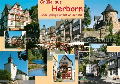 AK / Ansichtskarte Herborn_Hessen Rathaus Marktplatz Schloss Kirche Dillpartie Herborn Hessen