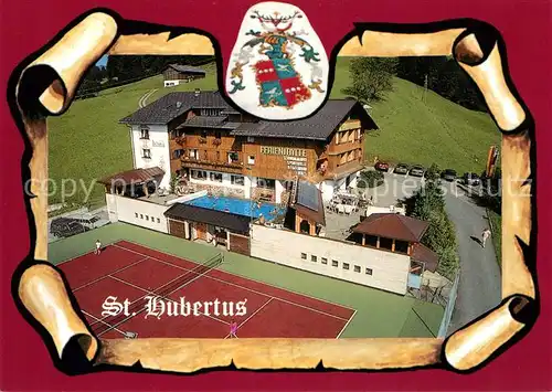 AK / Ansichtskarte Grossdorf_Egg Ferienidylle St Hubertus Hotel Tennis Swimming Pool Fliegeraufnahme Wappen Grossdorf Egg