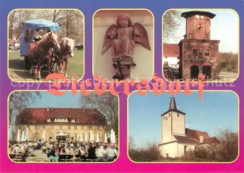 AK / Ansichtskarte Diedersdorf_Zossen Pferdewagen Schloss Gartenrestaurant Skulptur Turm Kirche Diedersdorf Zossen