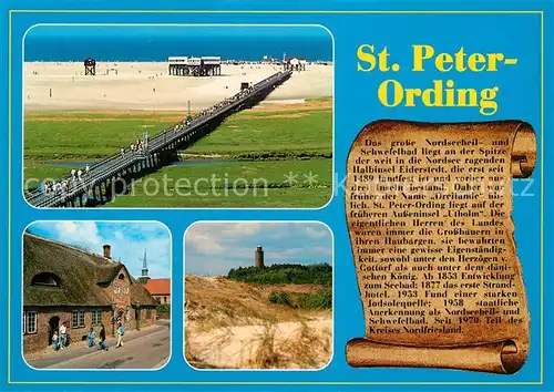 AK / Ansichtskarte Peter Ording_St Seebruecke Duenen Leuchtturm Chronik Peter Ording_St