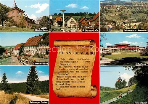 AK / Ansichtskarte Andreasberg_Harz_St Glockenberg Schuetzenstrasse Rehberger Graben Rutschbahn Chronik Andreasberg_Harz_St