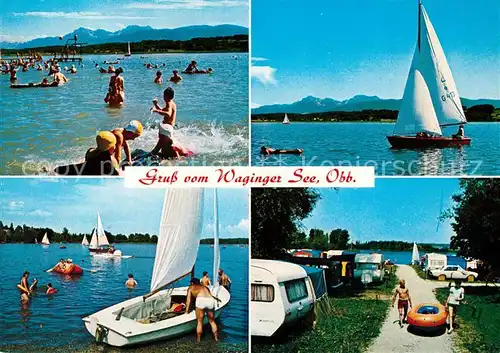 AK / Ansichtskarte Waging_See Badespass am Waginger See Segeln Campingplatz Waging_See