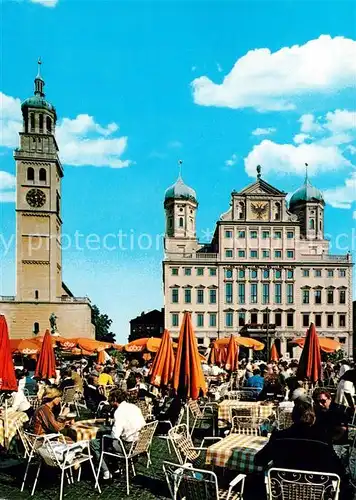 AK / Ansichtskarte Augsburg Rathaus Perlachturm Strassencafes Augsburg