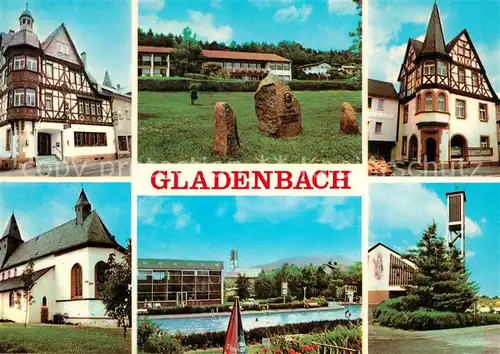 AK / Ansichtskarte Gladenbach Freibad Gedenksteine Kirche  Gladenbach
