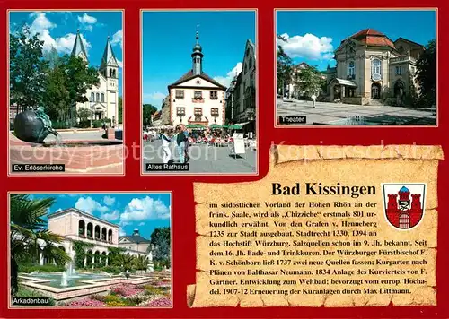 AK / Ansichtskarte Bad_Kissingen Altes Rathaus Erloeserkirche Theater Arkadenbau Bad_Kissingen