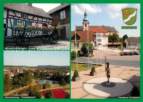 AK / Ansichtskarte Flieden Dorfplatz Kirche Museum Huettnergut Lenzis Naherholung Paddelteich Flieden