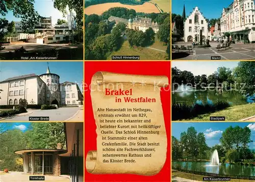 AK / Ansichtskarte Brakel_Westfalen Hotel Am Kaiserbrunnen Markt Schloss Hinnenburg  Brakel_Westfalen