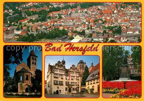 AK / Ansichtskarte Bad_Hersfeld Stadtblick Stiftsruine Rathaus Stadkirchenturm Lullusbrunnen Langgdenkmal Bad_Hersfeld