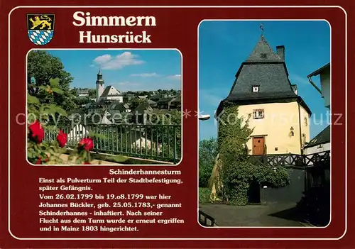 AK / Ansichtskarte Simmern_Hunsrueck Ortsansicht mit Kirche Schinderhannesturm Simmern Hunsrueck