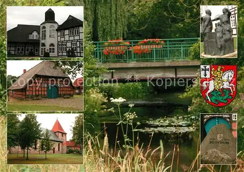 AK / Ansichtskarte Sottrum_Rotenburg_Wuemme Rathaus Scheune Kirche Bruecke Skulptur Sottrum_Rotenburg_Wuemme