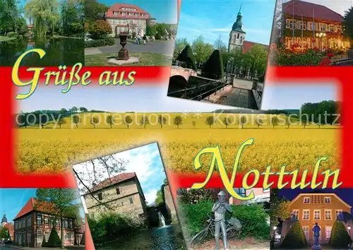 AK / Ansichtskarte Nottuln Teich Rathaus Kirche Schloss Plastik Muehle Nottuln