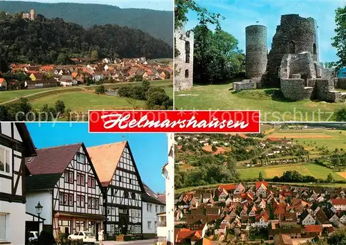 AK / Ansichtskarte Helmarshausen Panorama Weserbergland Krukenburg Fachwerkhaeuser Fliegeraufnahme Helmarshausen