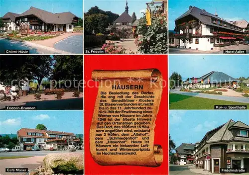 AK / Ansichtskarte Haeusern_Schwarzwald Teilansichten Luftkurort Hotel Restaurant Cafe Kirche Brunnen Chronik Haeusern Schwarzwald