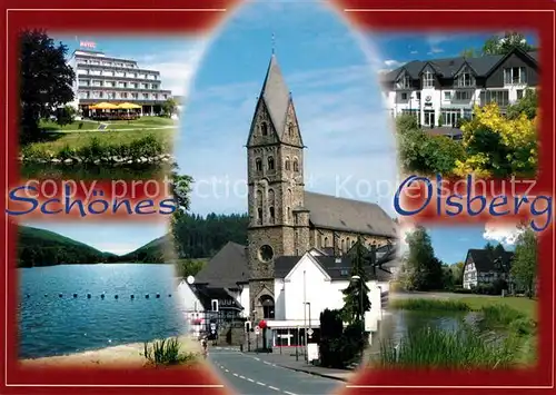 AK / Ansichtskarte Olsberg_Sauerland Hotel Kirche Haus am See Olsberg_Sauerland