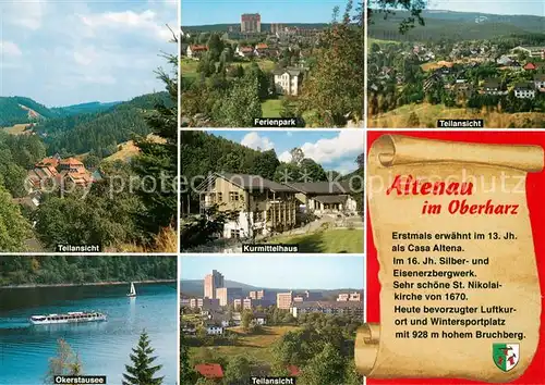 AK / Ansichtskarte Altenau_Harz Landschaftspanorama Ferienpark Kurmittelhaus Okerstausee Teilansichten Chronik Altenau Harz