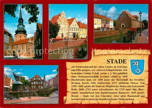 AK / Ansichtskarte Stade_Niederelbe St Cosmae et Daminai Kirche Buergermeister Hintze Haus Schwedenspeicher Historischer Kran am Hafen Chronik Wappen Stade Niederelbe