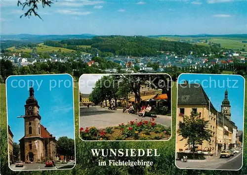 AK / Ansichtskarte Wunsiedel Landschaftspanorama Fichtelgebirge Kirche Marktplatz Innenstadt Wunsiedel