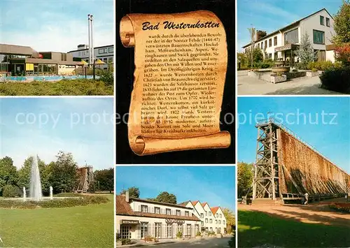 AK / Ansichtskarte Bad_Westernkotten Freibad Kurpark Fontaene Kurhaus Saline Chronik Bad_Westernkotten