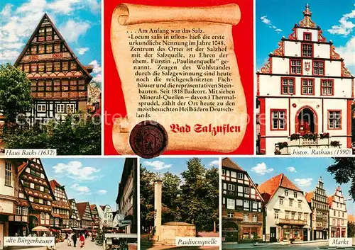 AK / Ansichtskarte Bad_Salzuflen Haus Backs Historisches Gebaeude Rathaus Alte Buergerhaeuser Fachwerk Paulinenquelle Markt Bad_Salzuflen