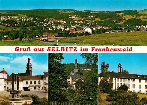 AK / Ansichtskarte Selbitz_Oberfranken Panorama Brunnen Kirche Selbitz Oberfranken