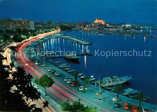 AK / Ansichtskarte Palma_de_Mallorca Panorama Hafen Kathedrale Nachtaufnahme Palma_de_Mallorca