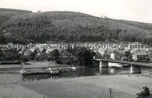 AK / Ansichtskarte Gieselwerder Panorama Weser Bruecke Dampfer Gieselwerder