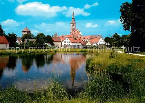 AK / Ansichtskarte Eschenbach_Wolframs Uferpartie am See Blick zum Muenster Eschenbach Wolframs