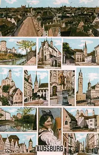 AK / Ansichtskarte Augsburg Unterer Graben St Annakirche St Ulrich Domkirche Fuggerdenkmal Perlachturm Jacoberwall Sternkloster Augsburg