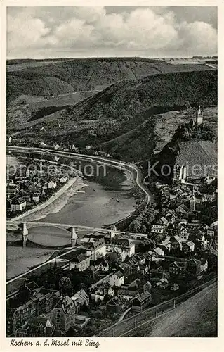 AK / Ansichtskarte Cochem_Mosel Fliegeraufnahme mit Burg Cochem Mosel