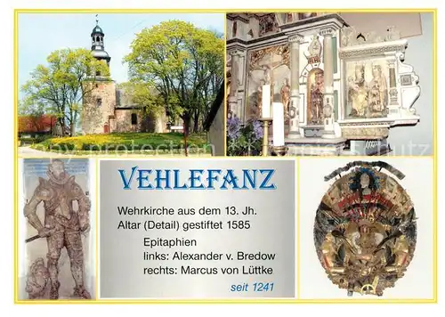 AK / Ansichtskarte Vehlefanz Wehrkirche Alexander von Bredow Marcus von Luettke Altar  Vehlefanz