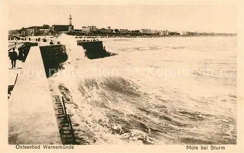 AK / Ansichtskarte Warnemuende_Ostseebad Mole im Sturm Warnemuende_Ostseebad