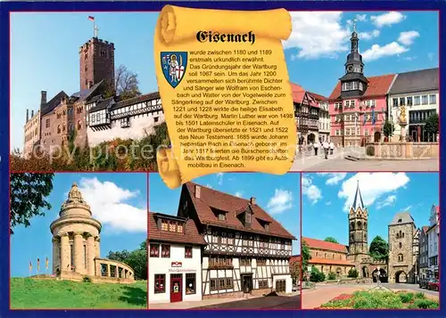 AK / Ansichtskarte Eisenach_Thueringen Wartburg Rathaus Burschenschaftsdenkmal Lutherhaus Nikolaikirche Nikolaitor Chronik Eisenach Thueringen