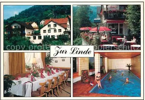 AK / Ansichtskarte Langenthal_Odenwald Gasthaus Pension Zur Linde Terrasse Hallenbad Langenthal Odenwald