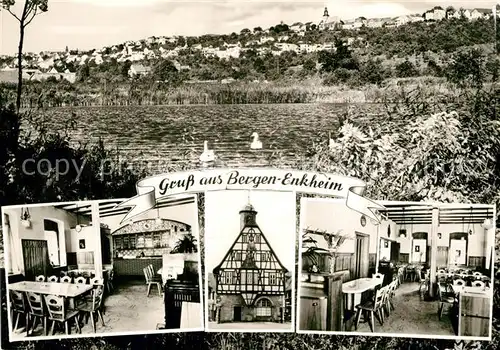 AK / Ansichtskarte Bergen Enkheim Gasthaus Goldener Engel Fachwerkhaus Partie am Fluss Bergen Enkheim