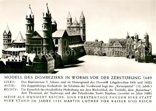 AK / Ansichtskarte Worms_Rhein Modell Dombezirk vor der  Zerstoerung 1689 Worms Rhein