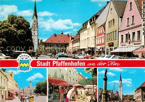 AK / Ansichtskarte Pfaffenhofen_Ilm Hauptplatz Kirche Markt Brunnen Tor zur Hallertau Pfaffenhofen Ilm